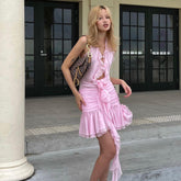 Fall Chiffon Floral Dress Yellow Pink Barbie See through Sling